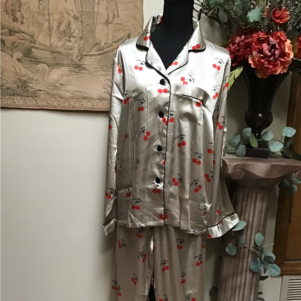 Silk Cherry Print NWT Pajama Set